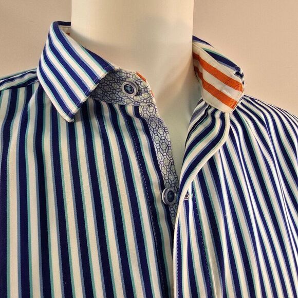 Robert Graham Striped Shirt Mens Sz M Tailored Fit Long Sleeve  Cotton - Picture 1 of 12